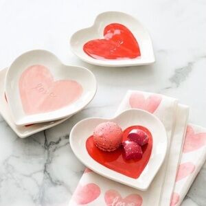 Pottery Barn Heart-Shaped Plates - Red and Pink